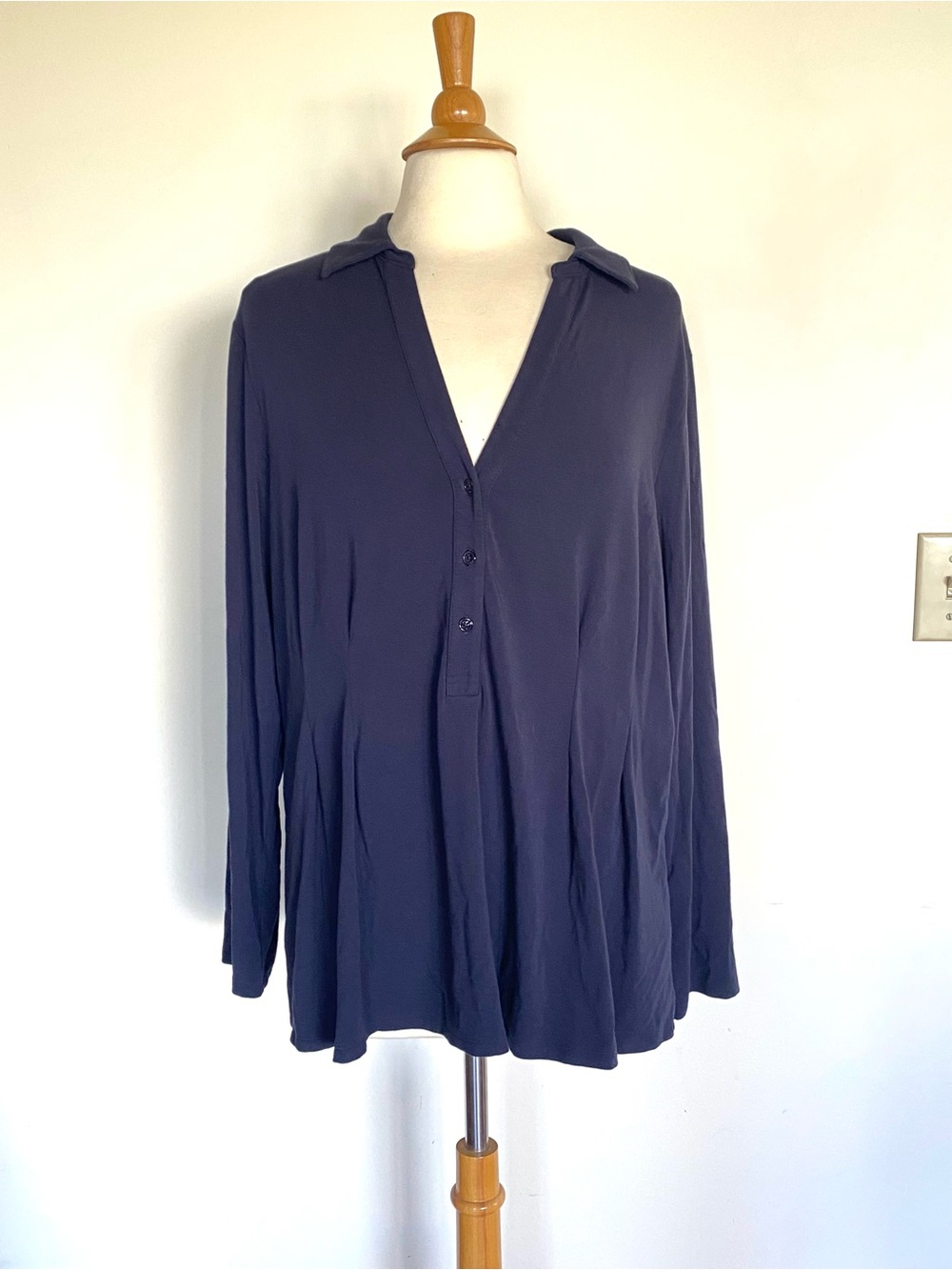 J Jill Navy Long Sleeve V-Neck Button Tunic Size XL
